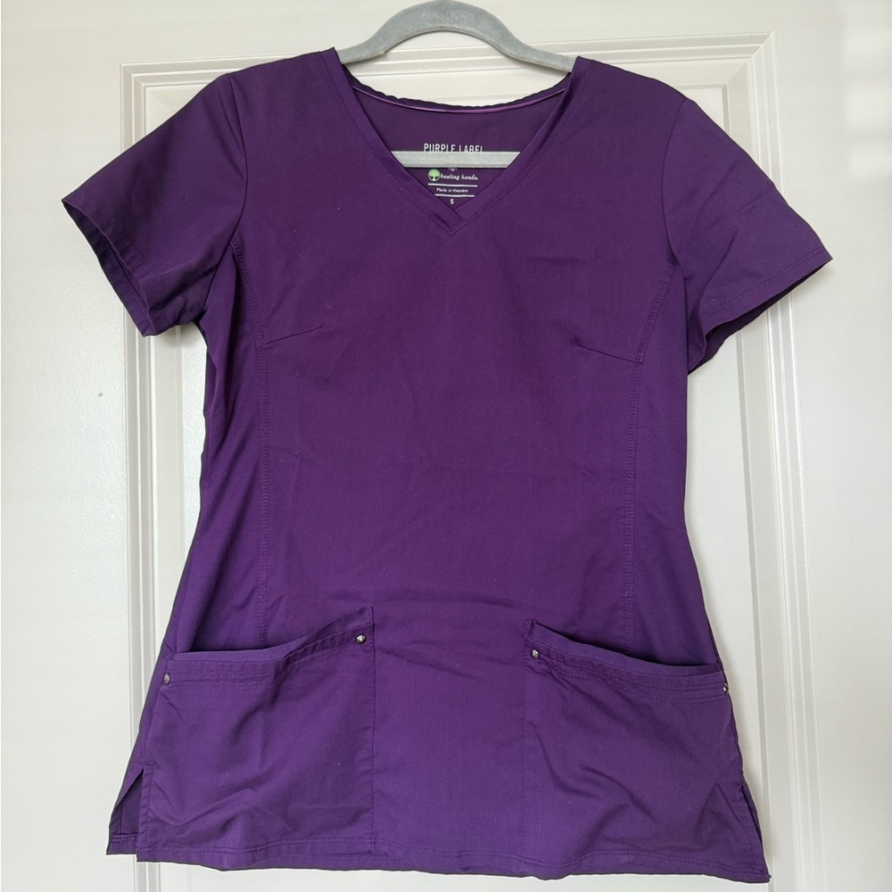 Healing Hands Deep Purple Short Sleeve Scrub Top